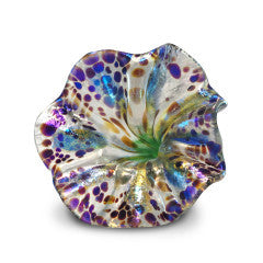 Blue and Yellow Art Glass Flower with Purple Spots