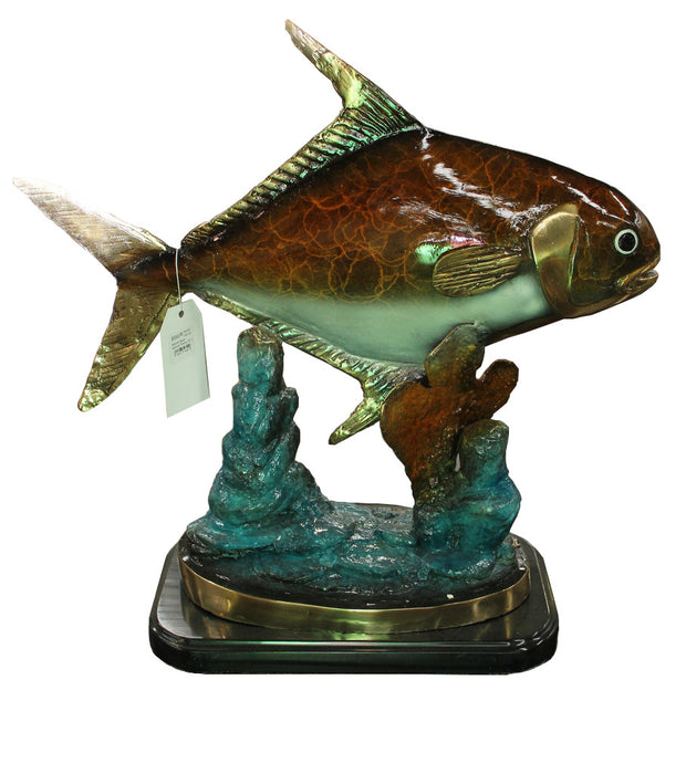 Permit Fish on Marble Base - Special Patina 20"L x 10"W x 19"H