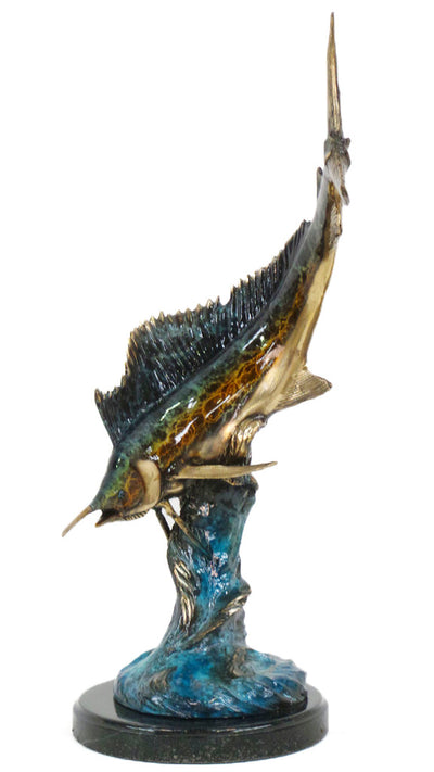 Sword Fish on Marble Base - Special Patina 11"L x 14"W x 20"H