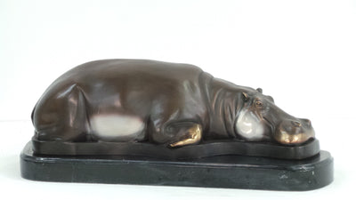 Hippo Laying Down on Base with Marble Base 23"L x 10"W x 9"H