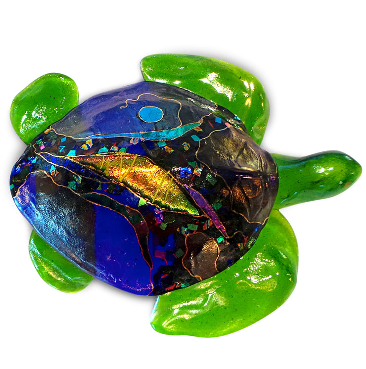 Medium 3D Sea Turtle with Hanger, Cobalt Shell and Lime Green Fins