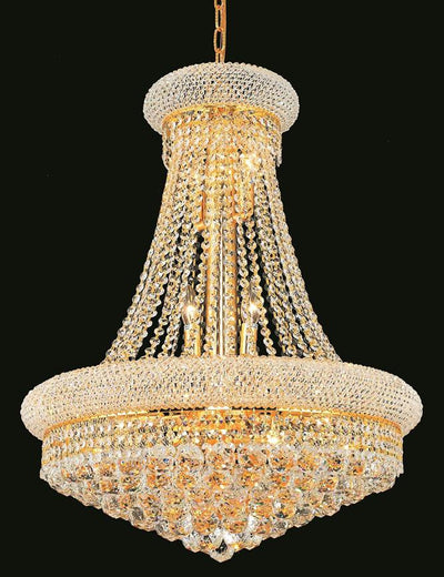 Primo Finish: Gold Crystal Color: Crystal (Clear)Royal Measurements(Inches):  Length: Width/Diameter: 24 Height: 32 Lights: 14