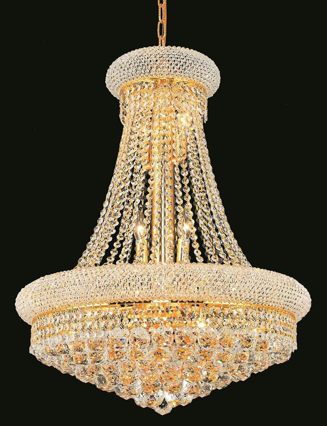 Primo Finish: Gold Crystal Color: Crystal (Clear)Royal Measurements(Inches):  Length: Width/Diameter: 24 Height: 32 Lights: 14