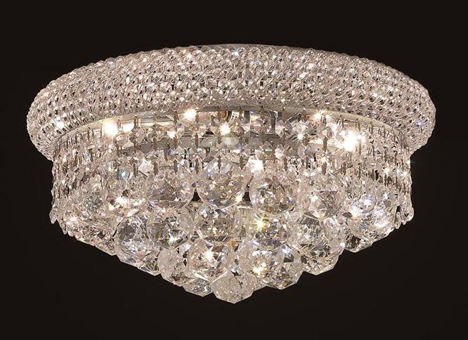 Primo Finish: Chrome Crystal Color: Crystal (Clear) Elegant Measurements(Inches):  Length: Width/Diameter: 14 Height: 8 Lights: 6