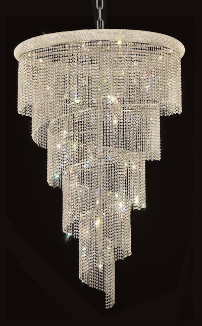 Spiral Finish: Chrome Crystal Color: Crystal (Clear) Royal Measurements(Inches):  Length: Width/Diameter: 48 Height: 72 Lights: 29