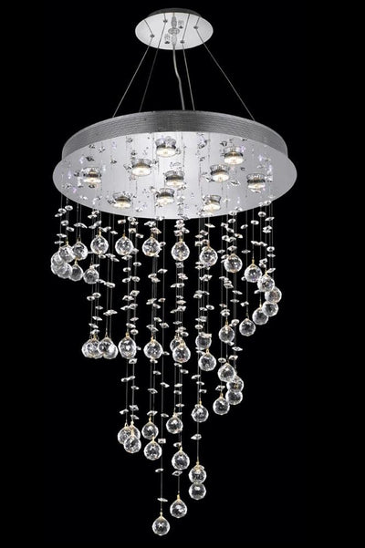 Galaxy Finish: Chrome Crystal Color: Crystal (Clear) Royal Measurements(Inches):  Length: Width/Diameter: 24 Height: 36 Lights: 10