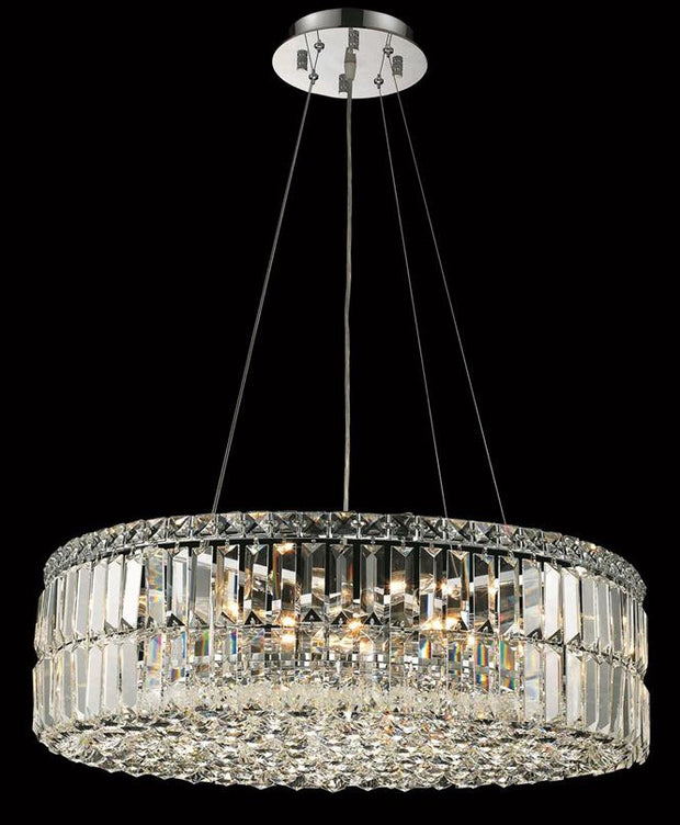 Maxim Finish: Chrome Crystal Color: Crystal (Clear) Royal Measurements(Inches):  Length: Width/Diameter: 24 Height: 7.5 Lights: 12