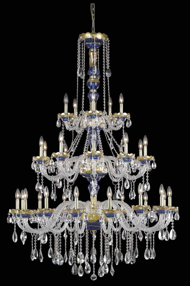 Alexandria Finish: Gold & Blue Crystal Color: Crystal (Clear) Royal Measurements(Inches):  Length: Width/Diameter: 45 Height: 62 Lights: 30