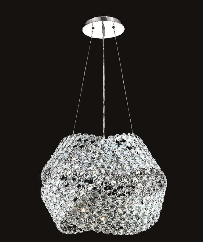 Electron Finish: Chrome Crystal Color: Crystal (Clear) Elegant Measurements(Inches):  Length: Width/Diameter: 24 Height: 16 Lights: 12