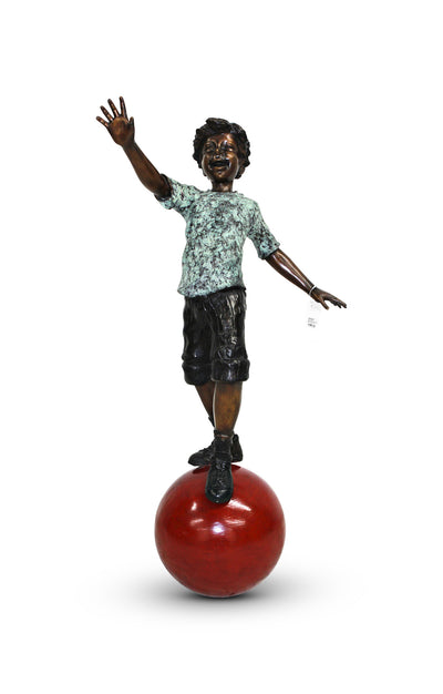 Balancing Boy with Ball - Green/Brown 13"L x 20"W x 38"H