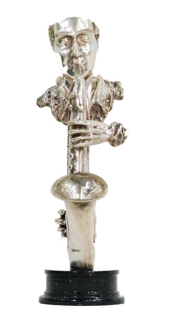 Blow the Horn with Marble Base Silver 5"L x 8"W x 14"H