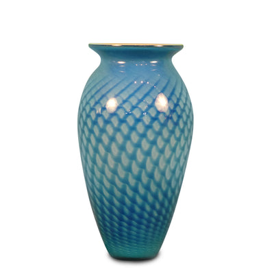Blue Feather Vase (Red Interior) 10" High