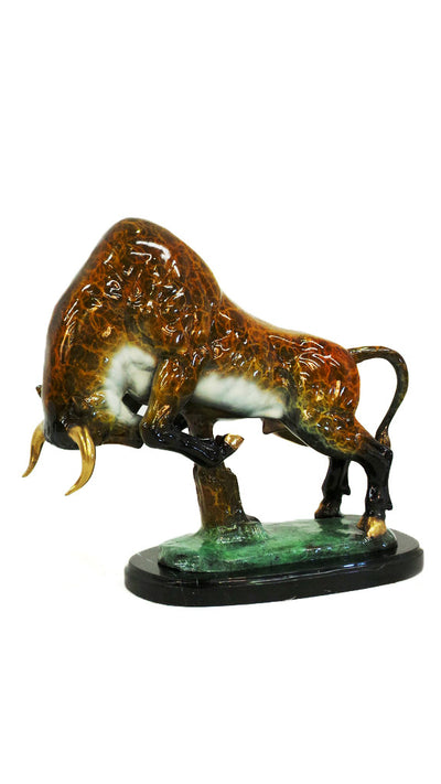 Bull-Head Down on Marble Base - Special Patina 16"L x 7"W x 15"H