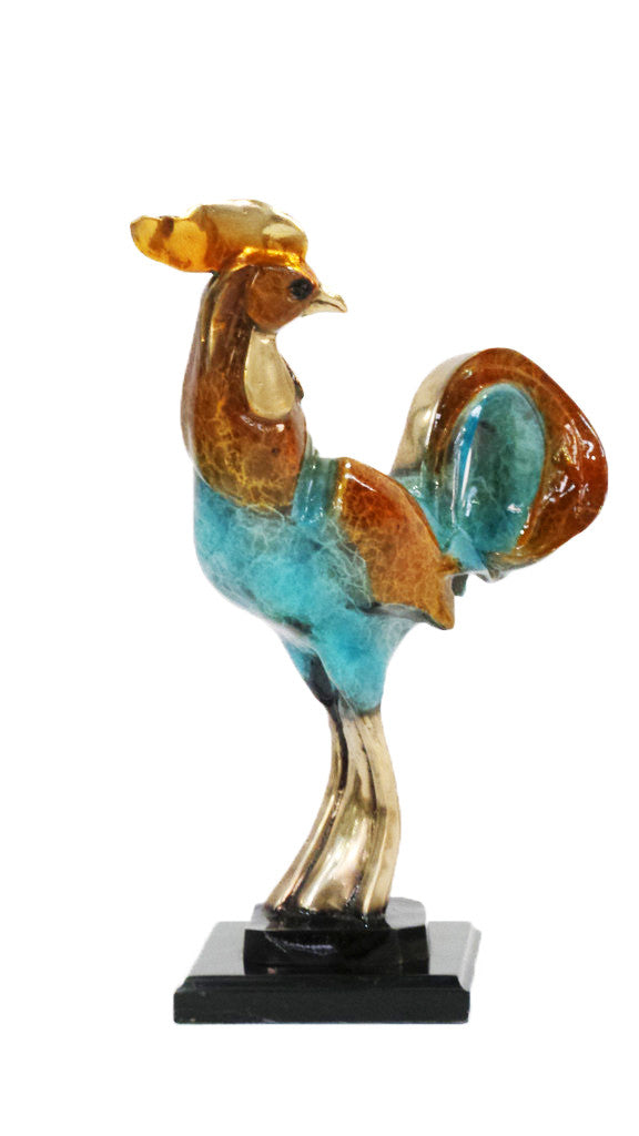 Chicken on Marble Base - Special Patina 13"L x 7"W x 18"H