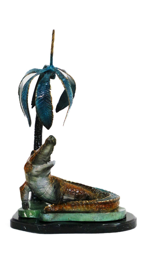 Crocodile Head Up on Marble Base - Special Patina 9"L x 12"W x 22"H