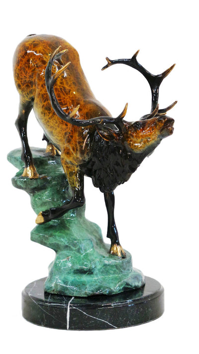 Deer Down Hill on Marble Base - Special Patina 10"L x 14"W x 17"H