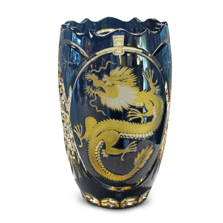 Blue/Amber Dragon Vase Special Edition "65 Years Meissen Lead Crystal" 10" High