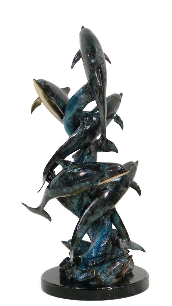 Eight Dolphins on Marble Base - Special Patina 18"L x 17"W x 37"H