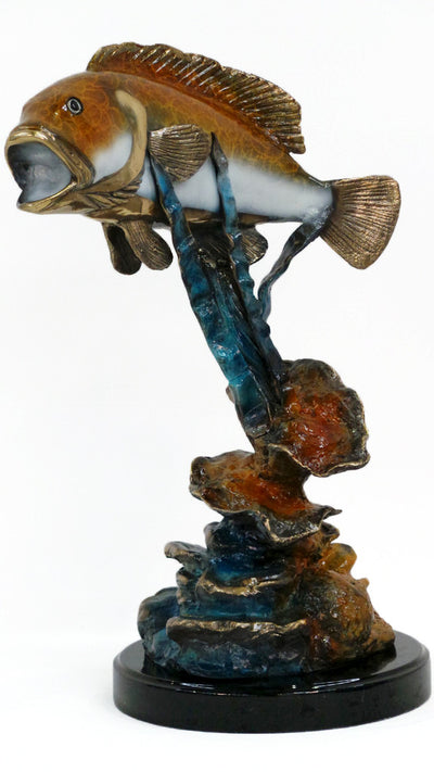 Fish on Marble Base - Special Patina 21"L x 12"W x 25"H