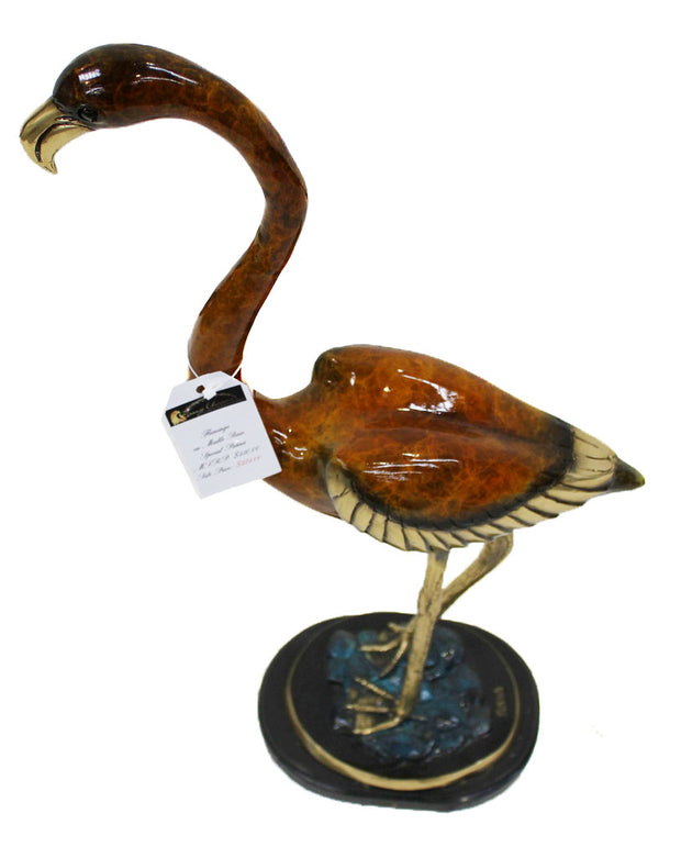 Flamingo on Marble Base - Left - Special Patina 11"L x 8"W x 27.5"H
