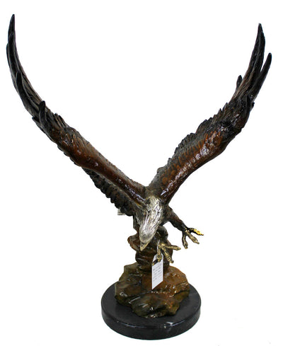 Flying Eagle on Rock on Marble Base - Special Patina 22"L x 15"W x 35"H