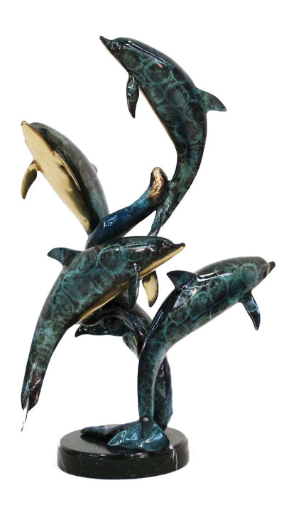 Four Dolphins on Marble Base - Special Patina 18.5"L x 17"W x 29"H
