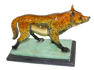 Fox Standing on Marble Base - Special Patina 21"L x 7.5"W x 12.5"H