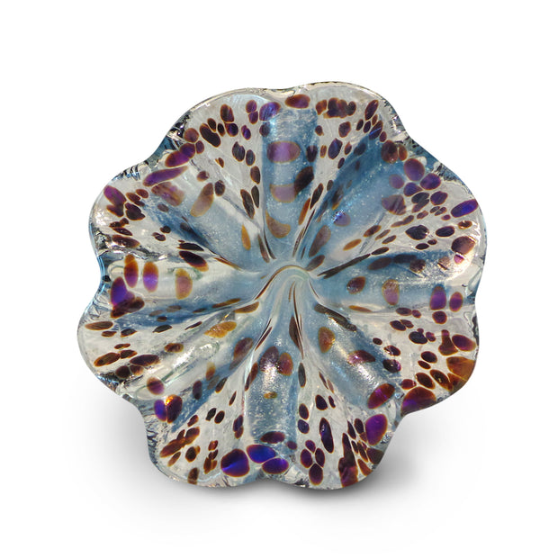 Blue Art Glass Flower with Purple Spots