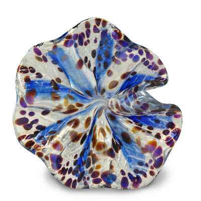 Blue Art Glass Flower with Purple and Brown Spots 3