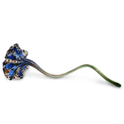 Blue Art Glass Flower with Purple and Brown Spots 3