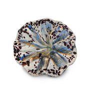 Orange and Blue Art Glass Flower with Brown Spots