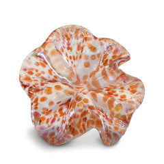 White Art Glass Flower with Pink and Orange Spots 1
