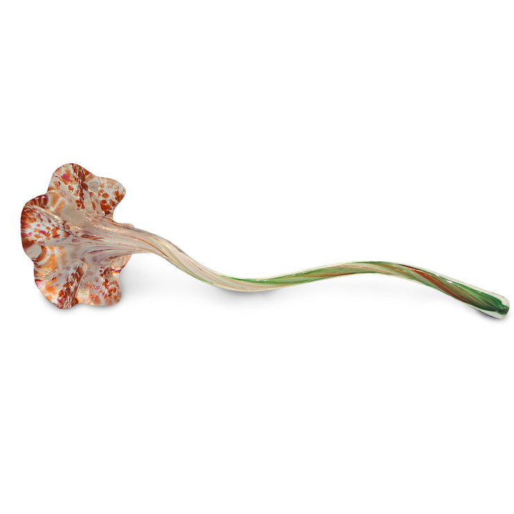 White Art Glass Flower with Pink and Orange Spots 1