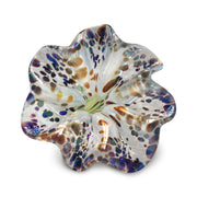 White Art Glass Flower with Brown and Purple Spots 1