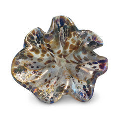 White Art Glass Flower with Brown and Purple Spots 3