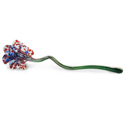 Blue Art Glass Flower with Red Spots
