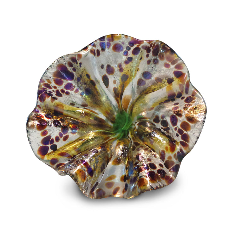 Yellow Art Glass Flower with Purple Spots