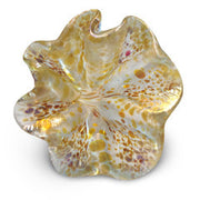 White Art Glass Flower with Yellow and Brown Spots