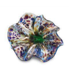 Blue Art Glass Flower with Purple and Brown Spots 2
