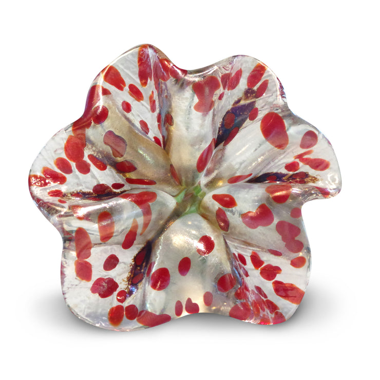 White Art Glass Flower with Red Spots 2