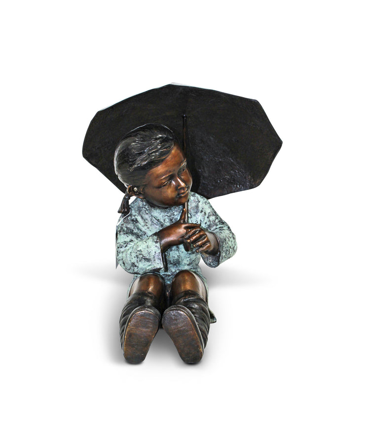Girl With Umbrella - Green/Brown 18"L x 16"W x 18"H