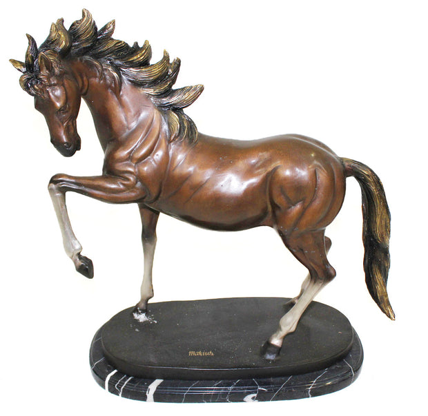 Horse on Oval Base - Left on Marble Base - Special Patina 18"L x 6"W x 18"H