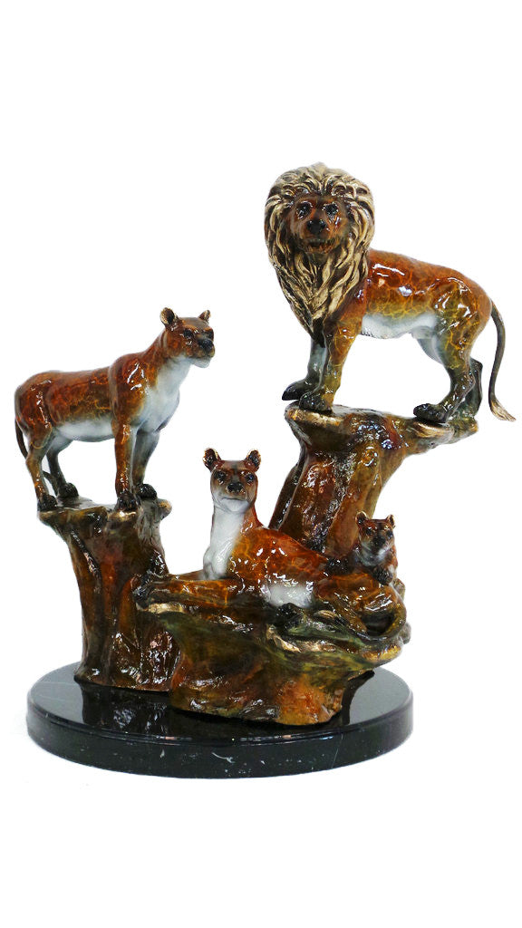 Lion Family on Marble Base - Special Patina 25"L x 19"W x 24"H