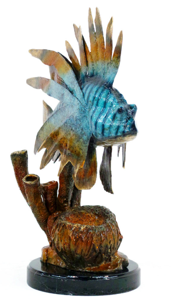 Lion Fish on Marble Base - Special Patina 20"L x 15"W x 26"H