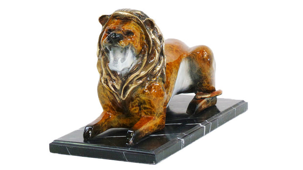 Lion Lying Down on Marble Base - Special Patina 8"L x 16"W x 11"H