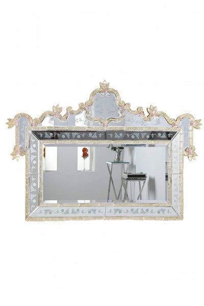 Clear Mirror, Gold Border with Pink Flower 58"L x 2-3/4"W x 39"H
