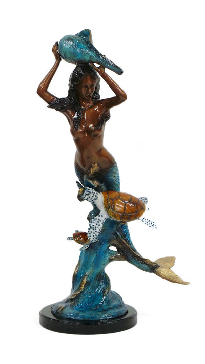 Mermaid with Turtle Fountain - Special Patina with Marble Base 17"L x 22"W x 41"H