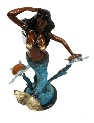 Mermaid with Two Turtles on Marble Base - Special Patina 9"L x 15"W x 22"H