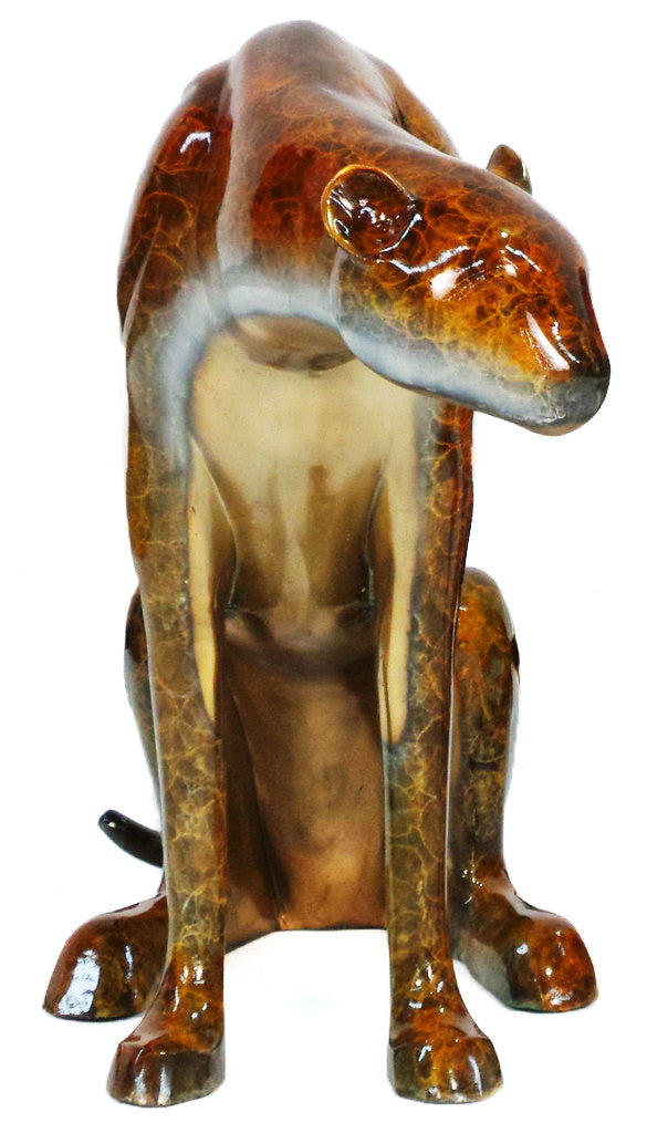 Modern Tiger Sitting Statue - Left  - Special Patina  47"L x 16"W x 29"H