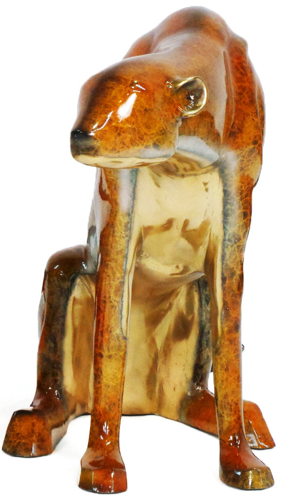 Modern Tiger Sitting Statue - Right - Special Patina 47"L x 16"W x 29"H